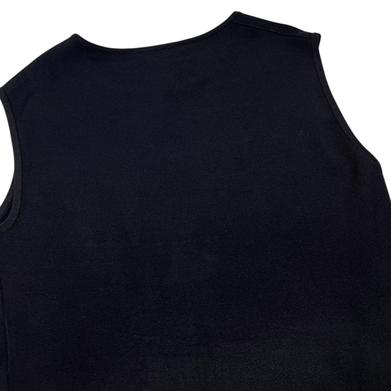 CHANEL Vintage 98P CC Logo Knit Tank Top #42 Round Neck Spandex Black Rayon