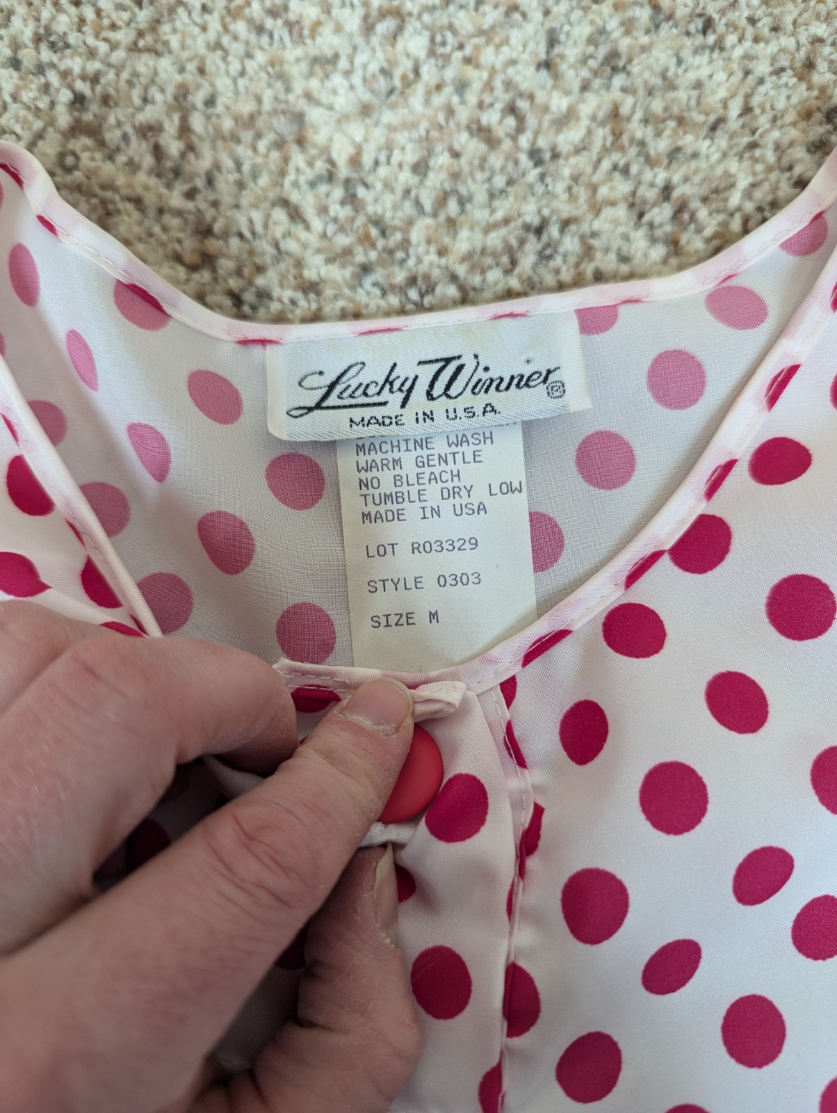 Vintage 80s Pink White Polka Dot Lucky Winner Blouse Short Sleeve Size Medium
