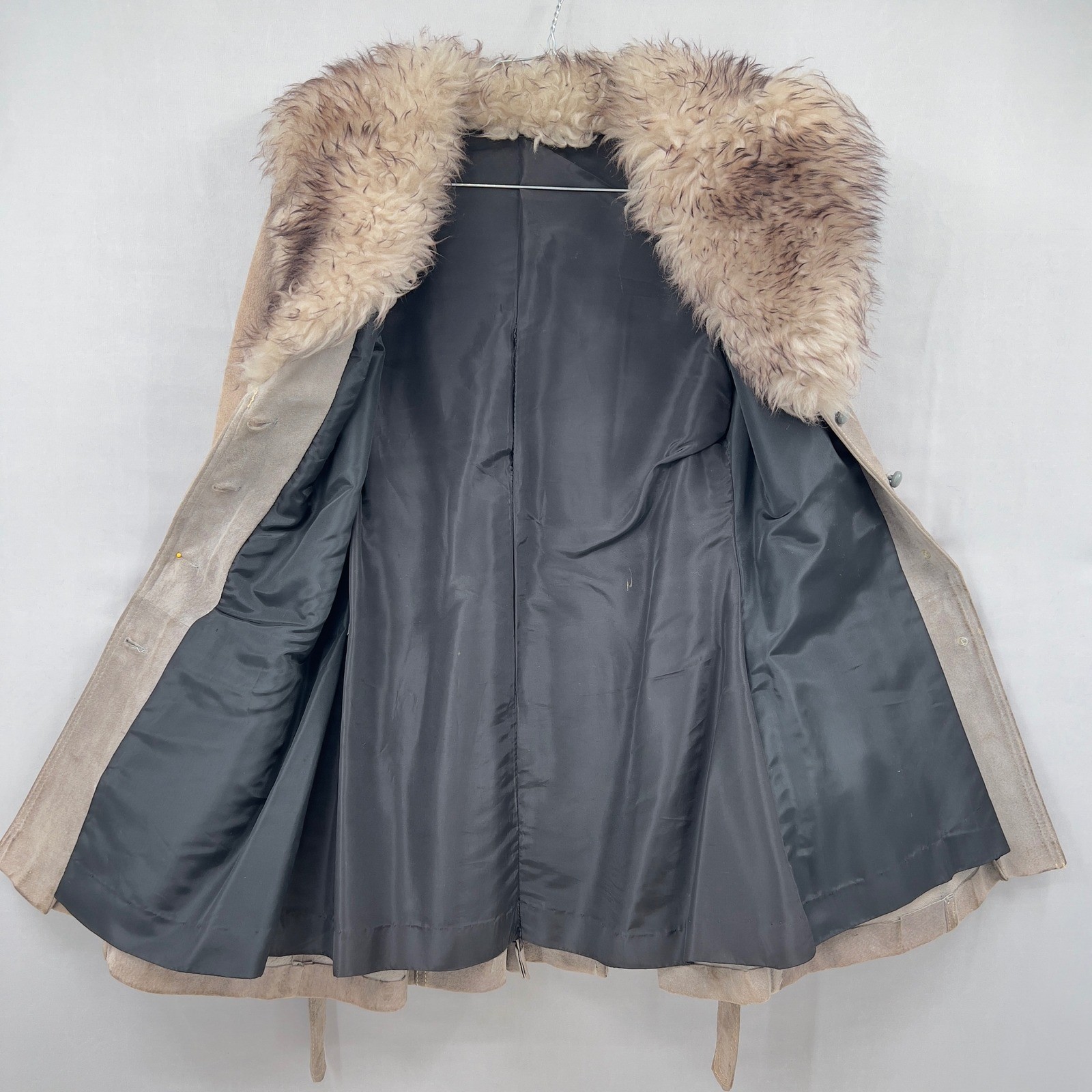 Avanti Penny Lane Suede Fur Trim Afghan Coat Belted Vintage 70s Daisy Jones 12 L