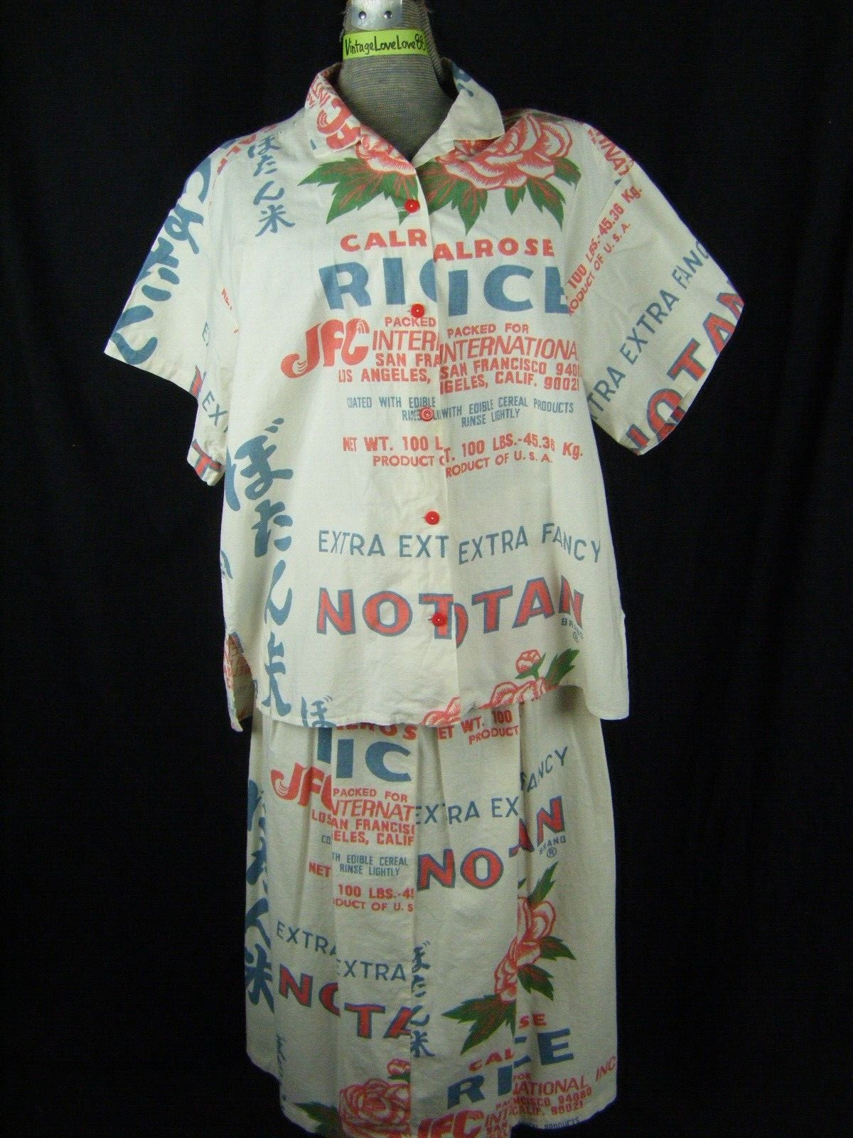 NOTAN CALROSE RICE Vtg 60s Mod Print PLUS Top/Skirt/Short 3 pcs-Bust 50/Waist 36