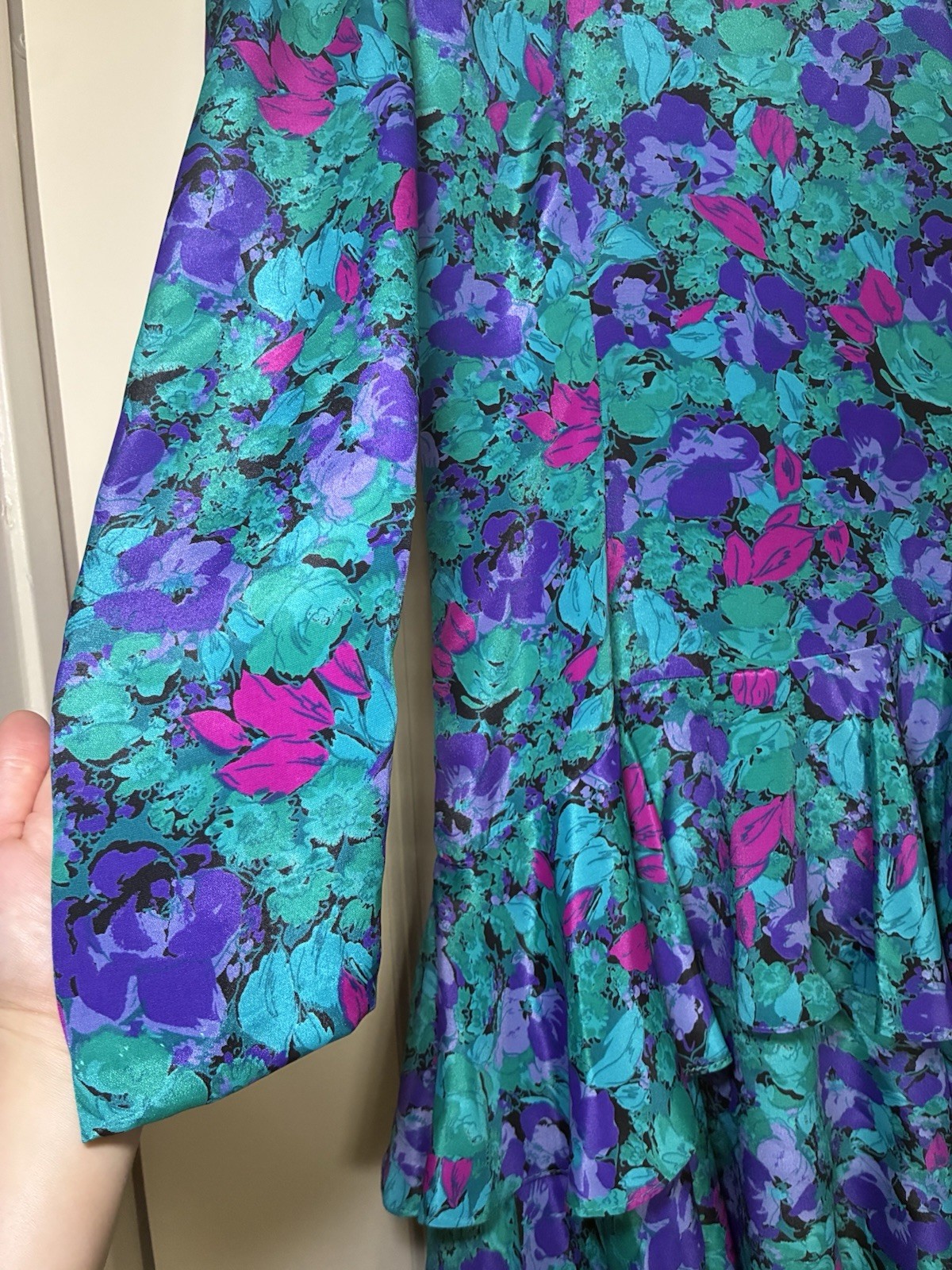 Vintage 80s Jody California Floral Tiered Ruffle Midi Dress – Size 11/12