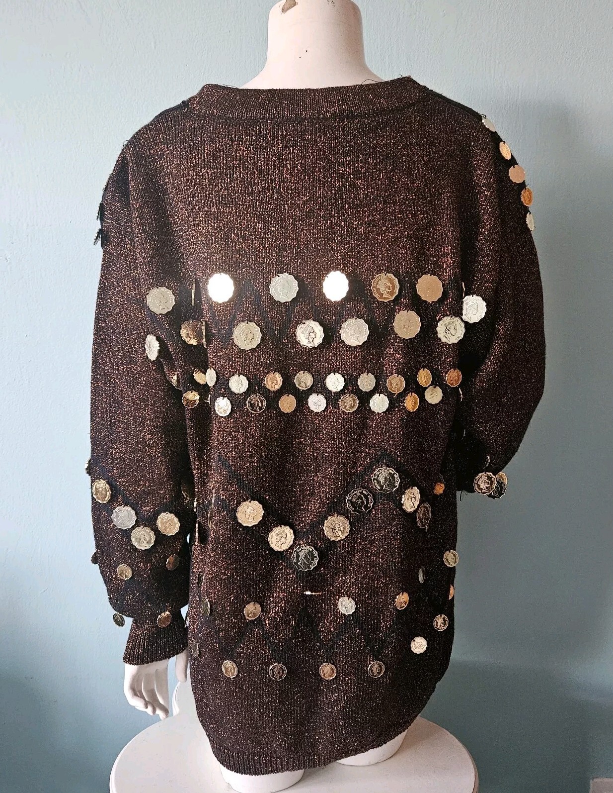 Bonnie Boerer & Co. Vintage 80’s sparkle coin Sweater kitsch maximalism Glam