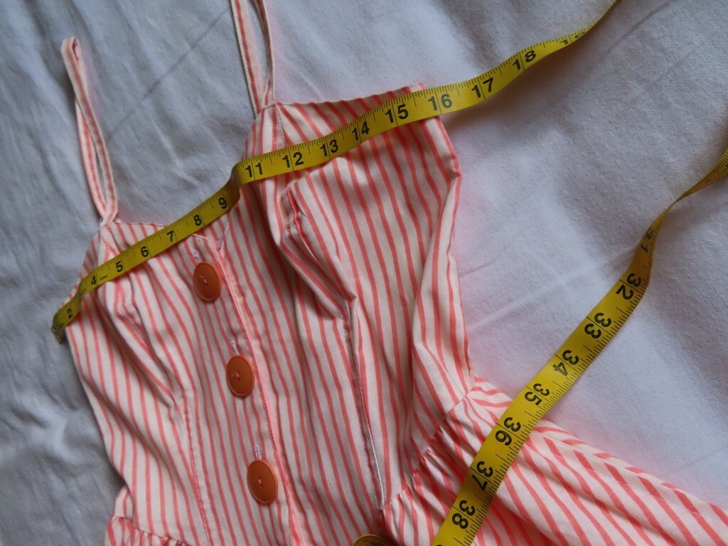 1990s Vintage Orange Stripe Pockets Hang Ten Full Skirt Dress sz XS / 32″ chest