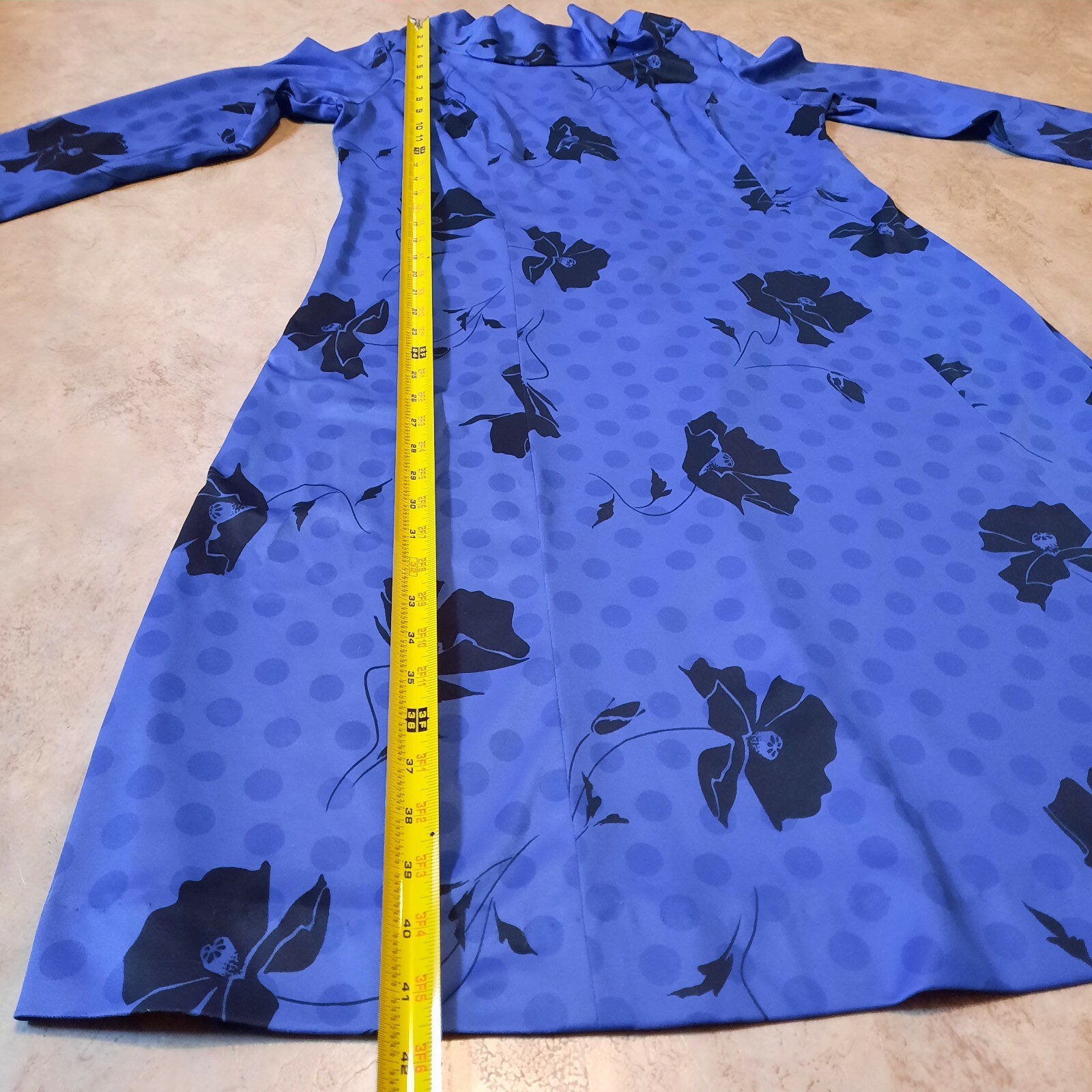 Vintage 80s British Lady ILGWU Poppy Polka-dot Blue Dress Woman’s 16.5