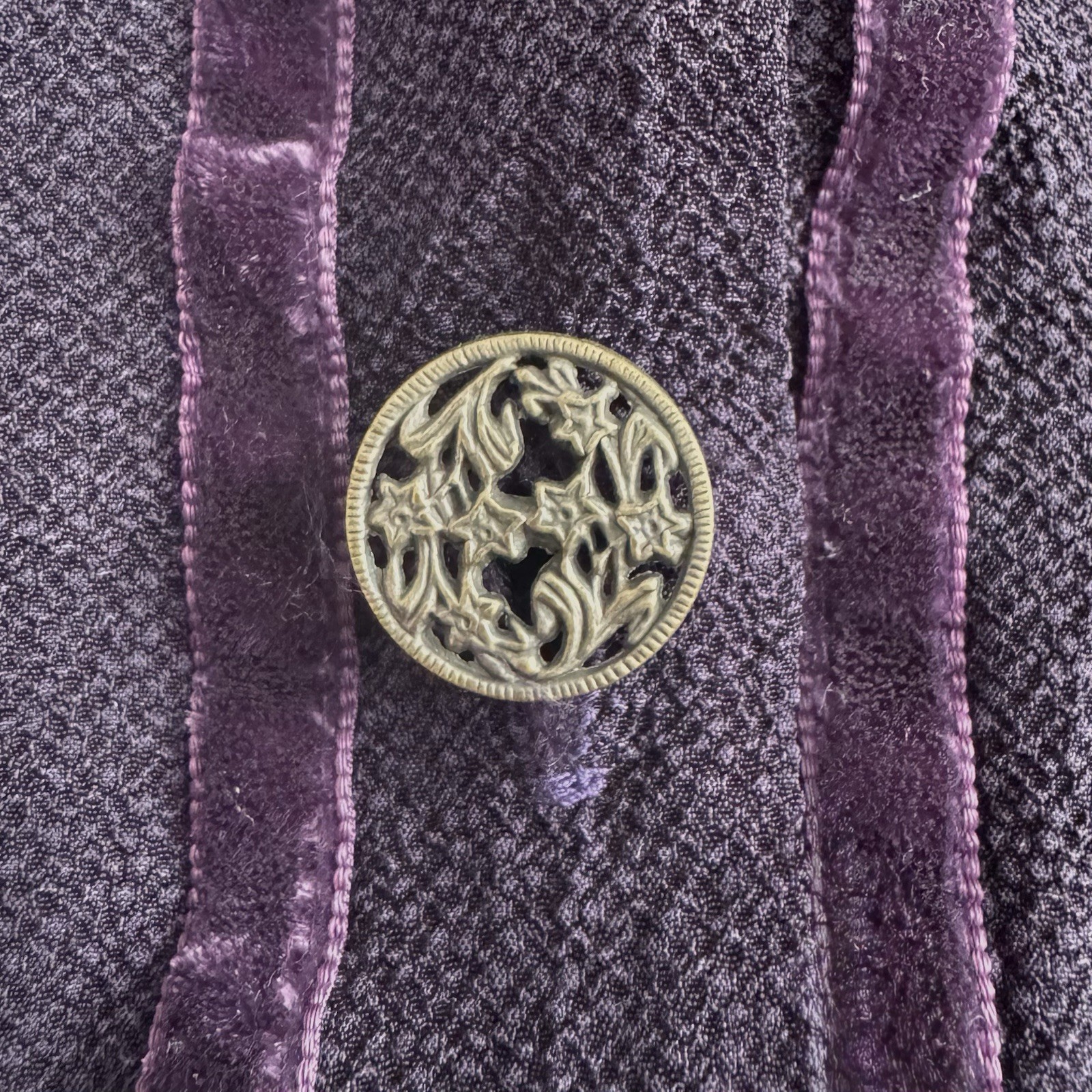 Vintage Bemberg Purple Cardigan Blouse Blazer Velvet Ribbon Brass Buttons USA