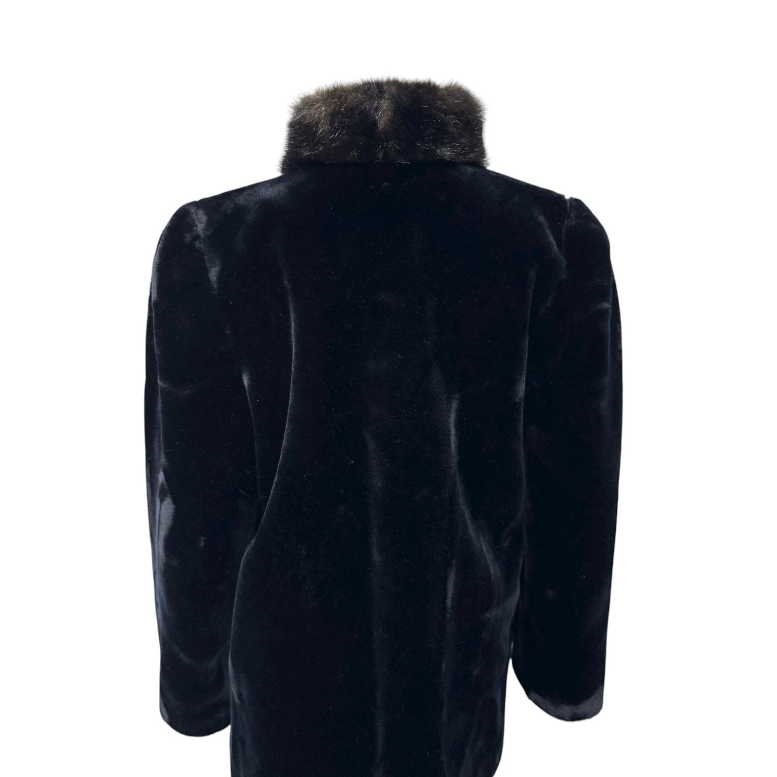 Vintage Milady Shop women’s coat black faux fur open front USA Made size S