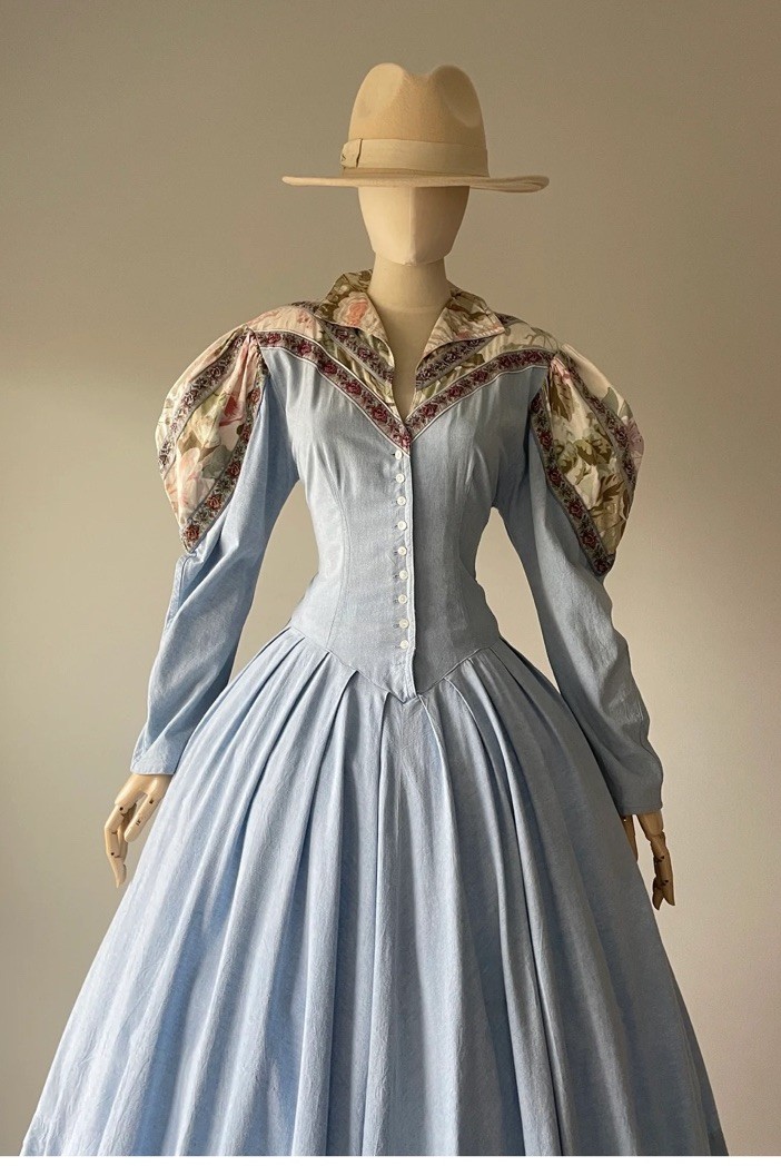 VTG Karen Alexander 80s Denim Puff Sleeve Dress Size 4 USA Made Festival Western