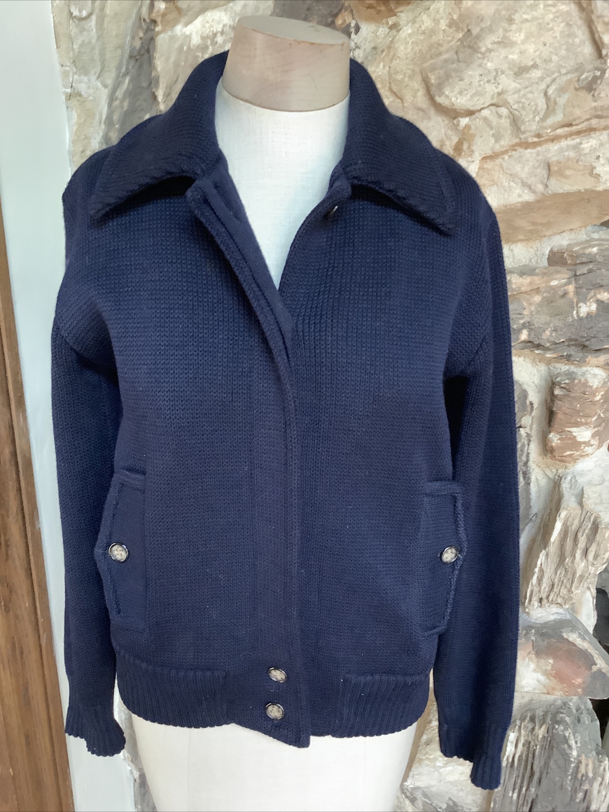 Vtg. Blue Marshall Field’s Country Shop Wool Sweater Jacket Removable Lining M