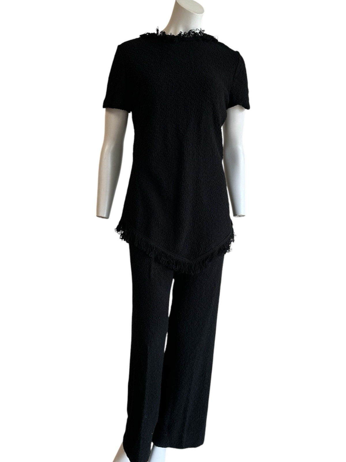 1960s Goldworm Italy Black Bouclé Knit Matching Set Mod Lounge Pant Suit