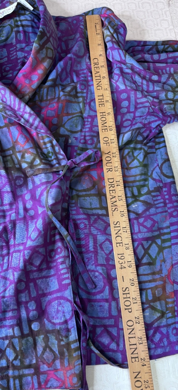 VTG 80’S BOHO PASSPORTS PIER ONE PURPLE BLUE BATIK PRINT WRAP TOP JACKET*S/M