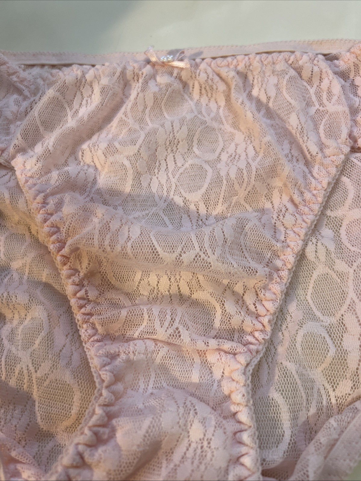 Vintage Lace Hi Cut Pink Pearl Panties Large 7