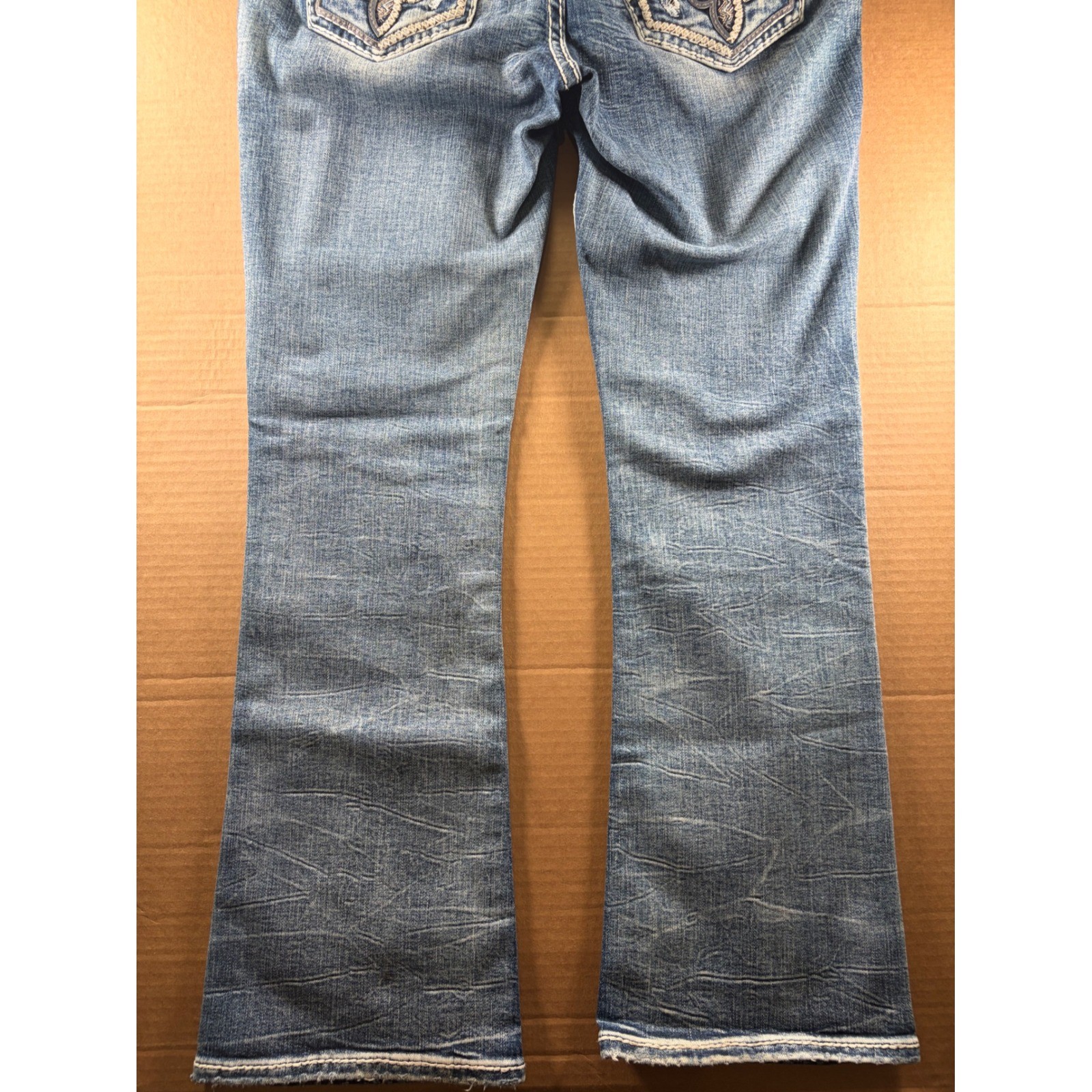 Rock Revival Hee Boot Jeans Womens 36×30 Blue Thick Stitch Flap Pocket Denim
