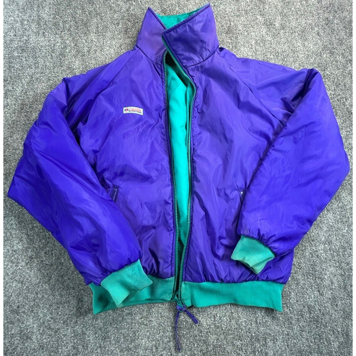 Vintage Columbia Reversible Puffer Bomber Jacket Adult Purple Teal Full Zip 90s