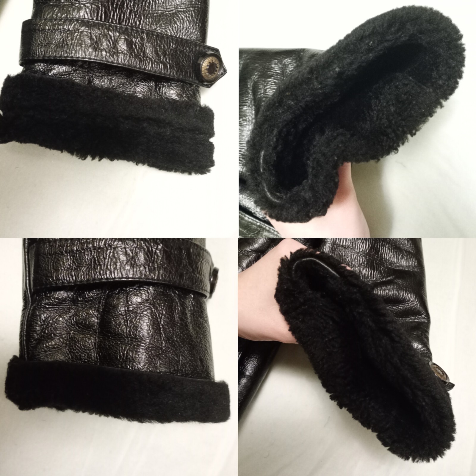 Vintage 00s Women’s Shearling Coat Black Patent Leather Toscana Fur Size L