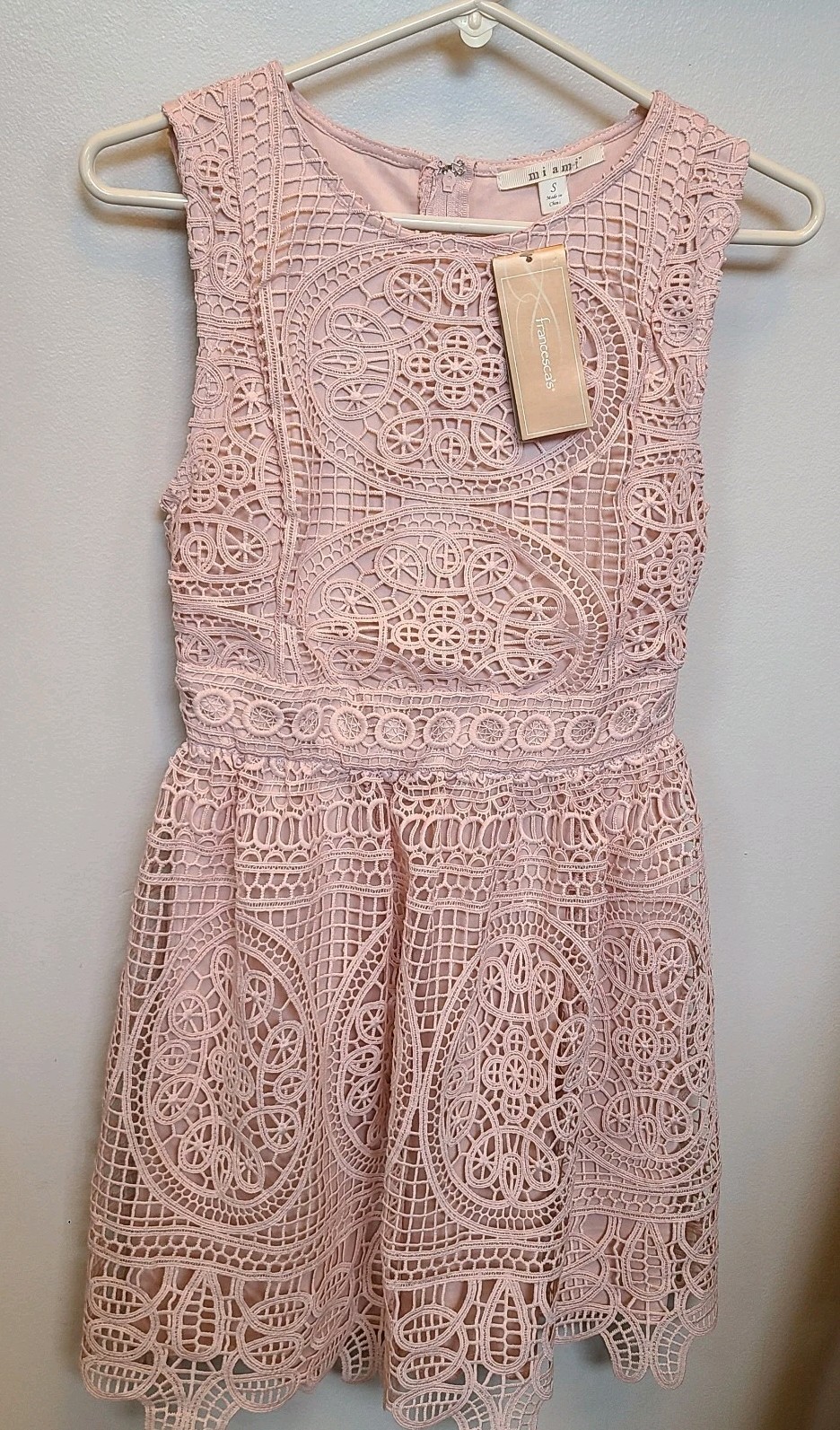 Francescas Miami Lace Overlay Fit & Flare Pink Sleeveless Zip Mini Dress Size S