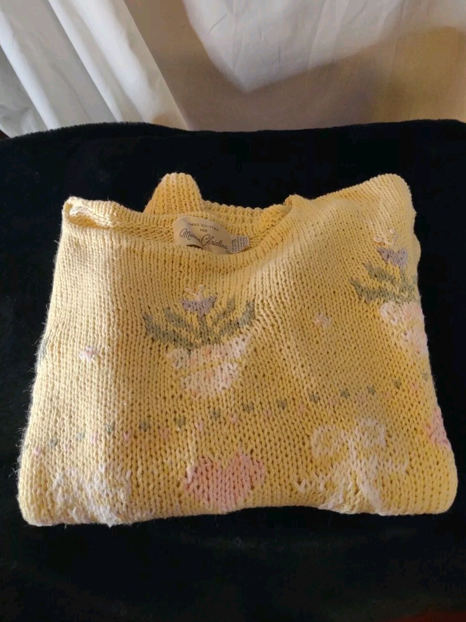 Vintage Hand Knitted 80s Yellow Floral/Ribbon Sweater – Marissa Christina Medium