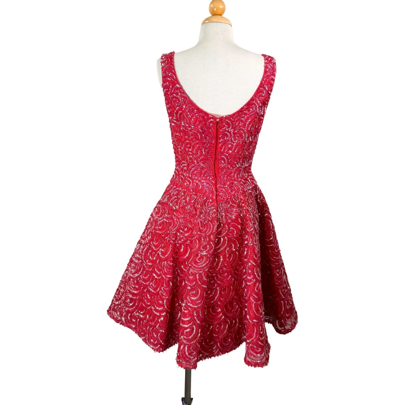 VTG 60s Mike Benet Formals Red & Sequin Party Dress, Fit and Flare SZ 9