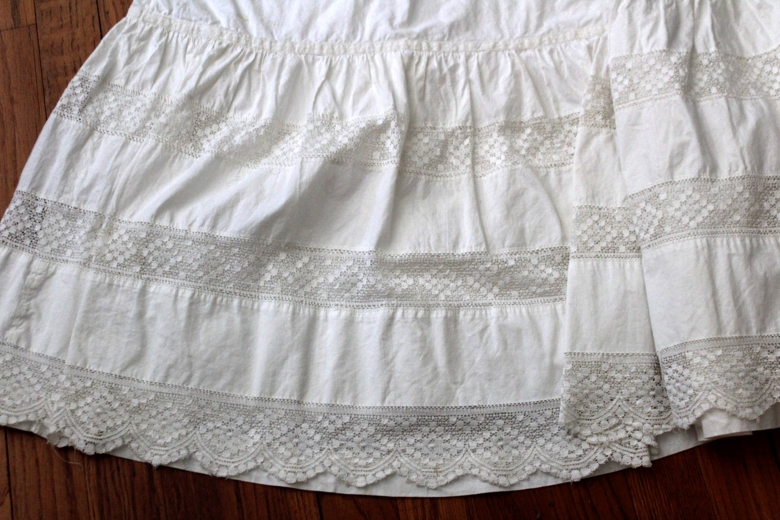 Antique Wide Cotton Half Slip with Lace & Trim Needs Elastic or Band