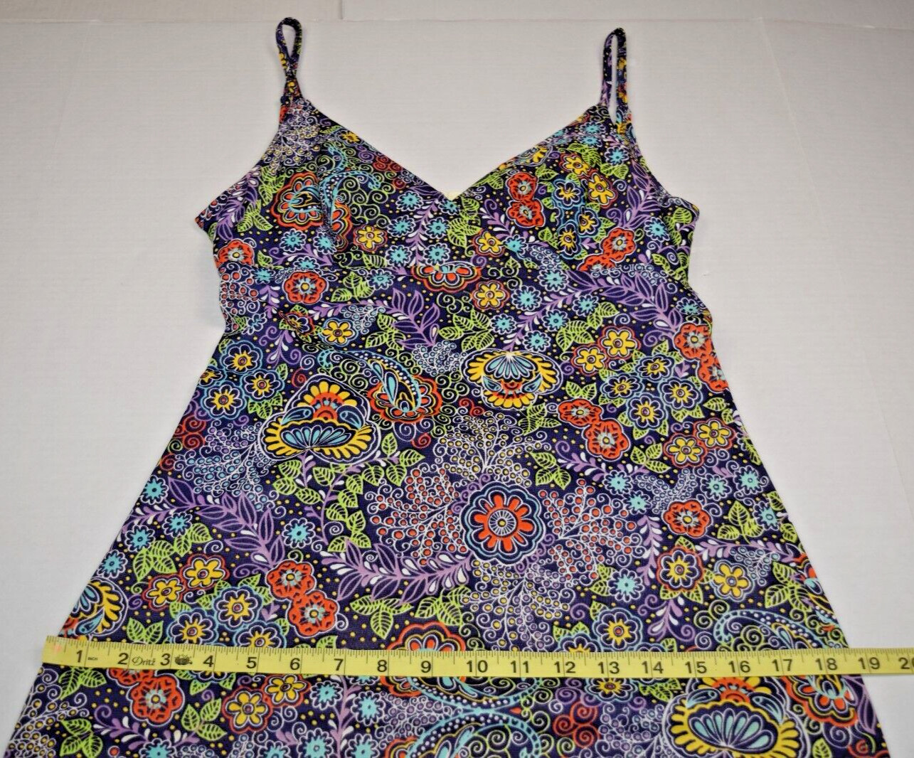 VTG Pool Dress Size S/M 70s Psychedelic Blue Purple Orange Flower Power Stretch