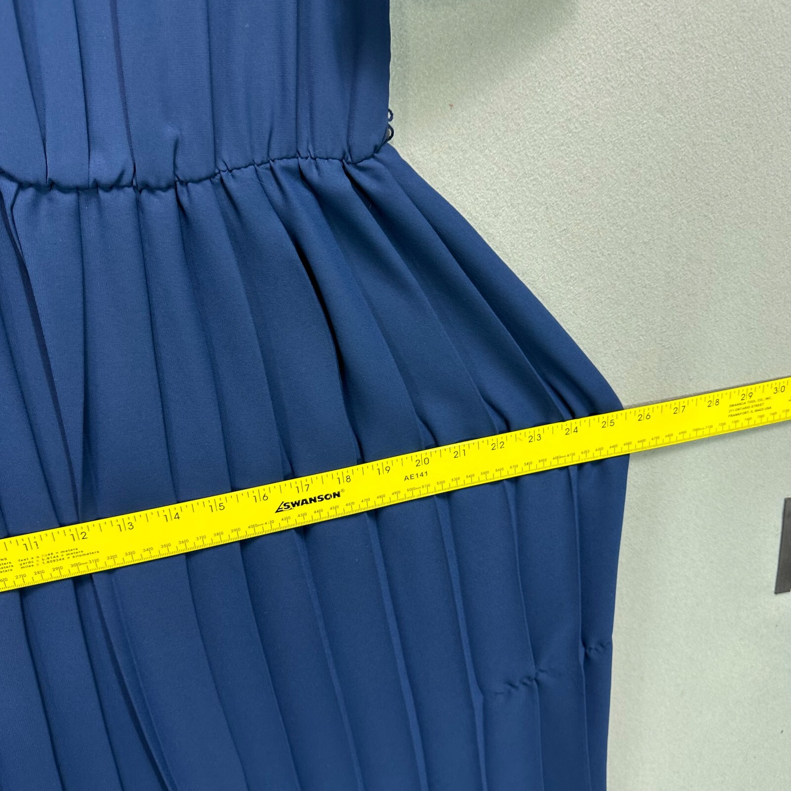 Vintage 70s 80s Navy Blue Dress Size 6 Sailor Pleated Short Sleeve Puff Belted