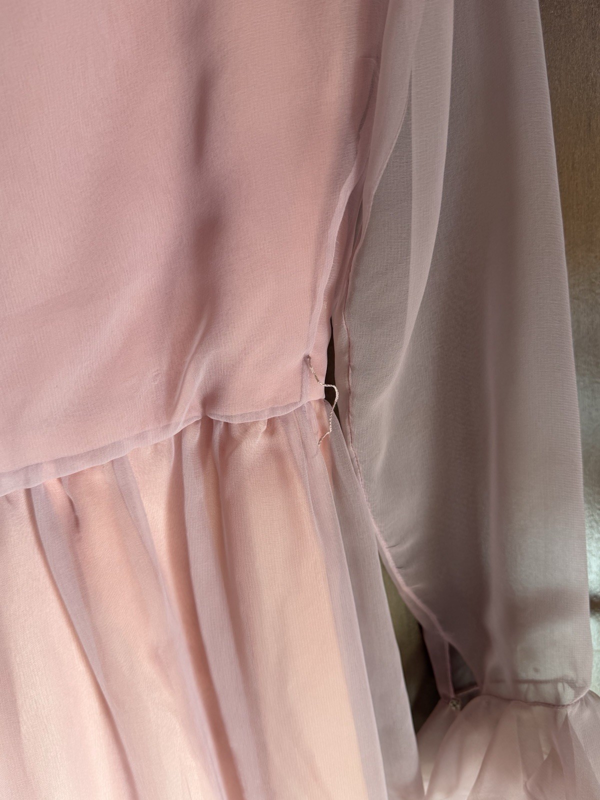 Vtg 70s 80s Jill Richards I. Magnin Pink Chiffon Ruffle Dress Long Sleeve Formal
