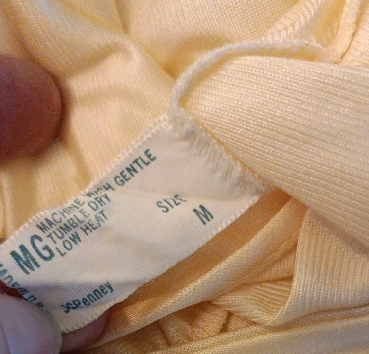 Vtg JC Penney Long Glamorous Cream Yellow Nylon Night Gown Sleeveless Dress