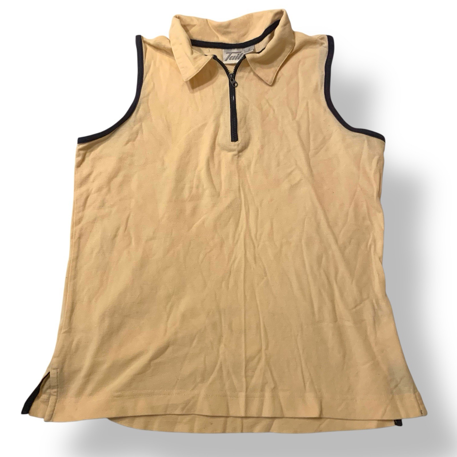 Vtg Sz S Yellow Zip Up Tank Top By Tail Double Mercerized Cotton Sleeveless USA