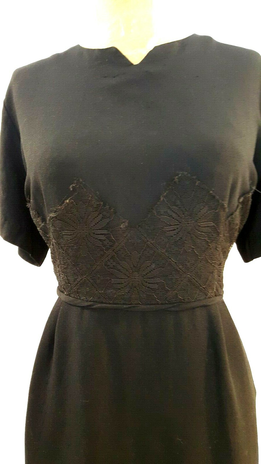 Mynette Rayon Pinup Dress Size Medium Lace Trim Vintage 50s Rockabilly
