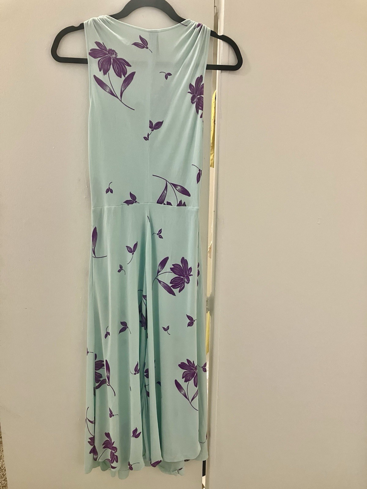 Vintage 80s Dress Fair Lady Paris France Light Blue Purple Flower Knit Dress S