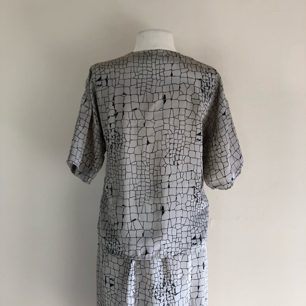 vintage 80s snake skin print blouse abstract animal shirt asymmetrical disco