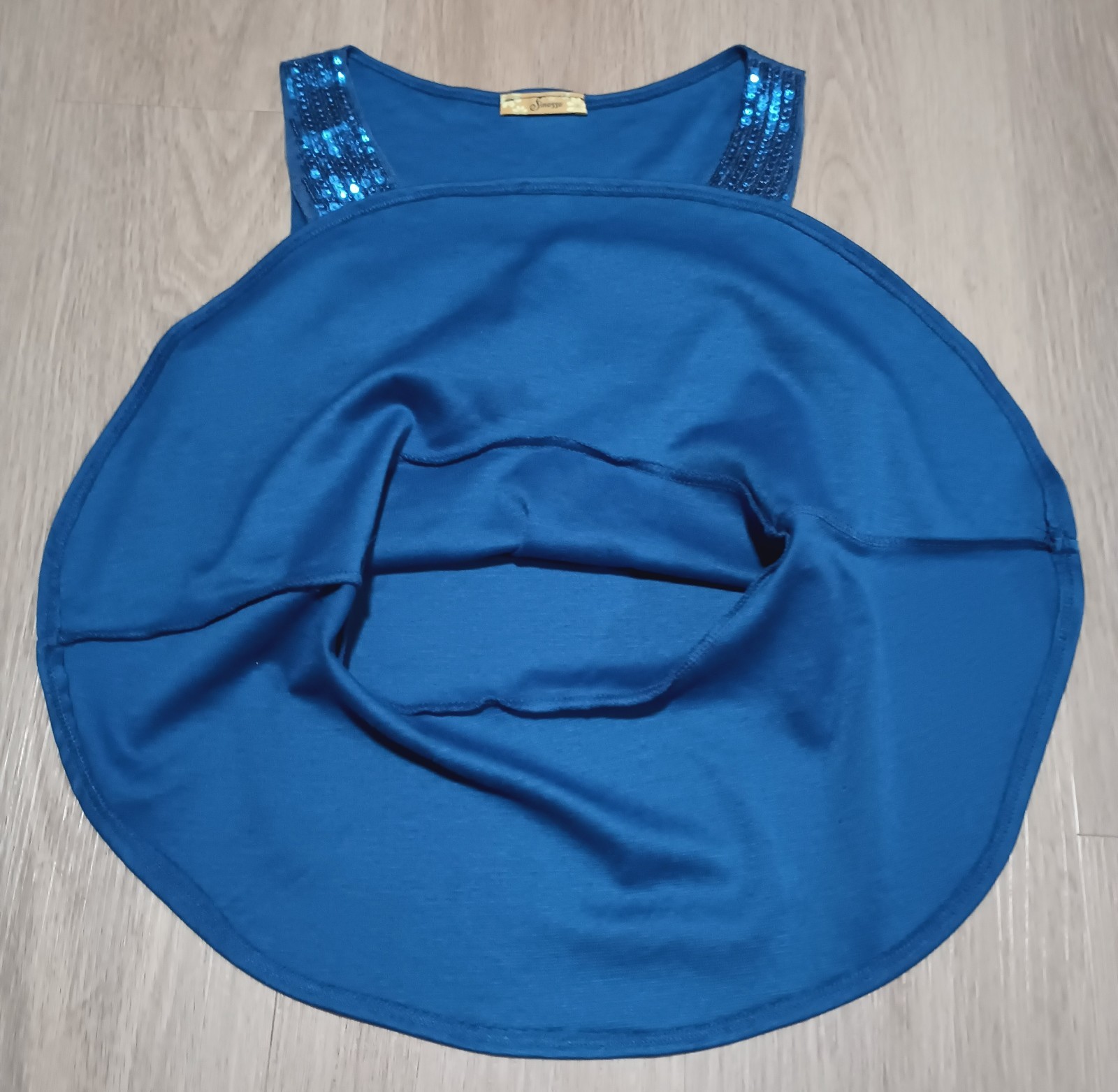 Vtg Y2K FINESSE Royal Blue Stretch Sequin Peplum Top festive holiday party XS