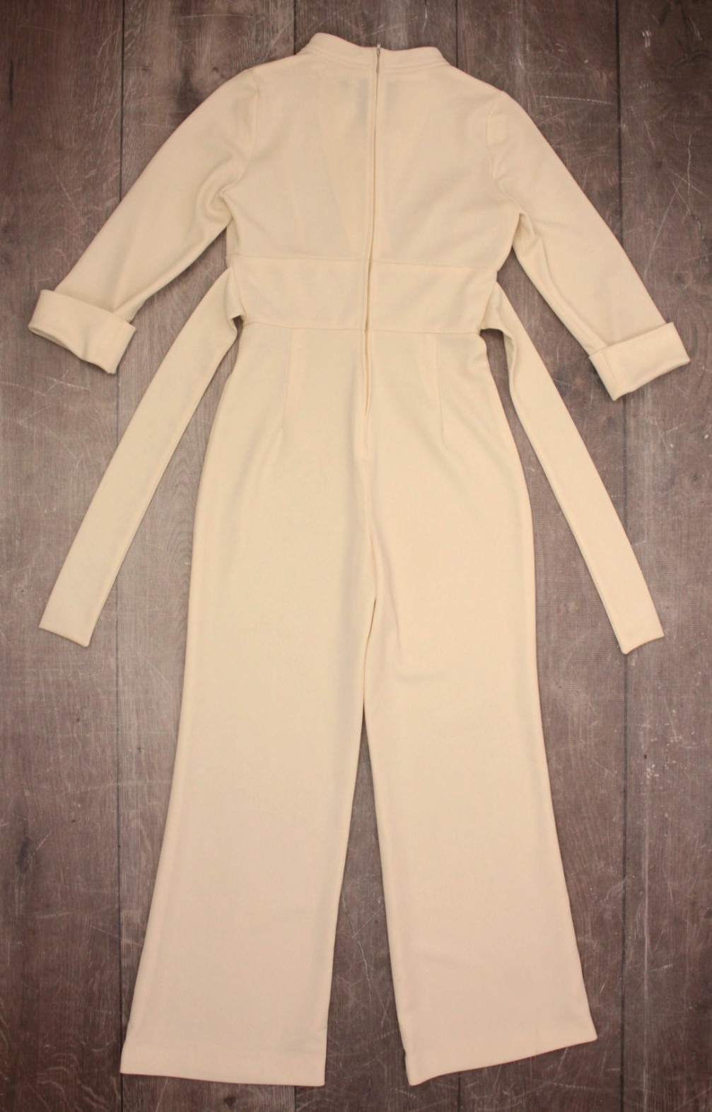 Vtg Women’s 70s White Cuff Sleeve Polyester Jumpsuit Sz M 1970s C.M. Courtney