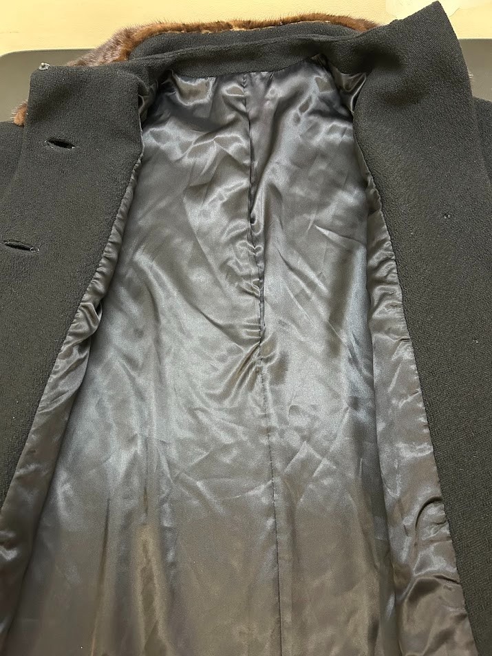 VTG ILGWU Union Made Wool Opera Swing Overcoat Black Fur Collar Women Sz 2XL