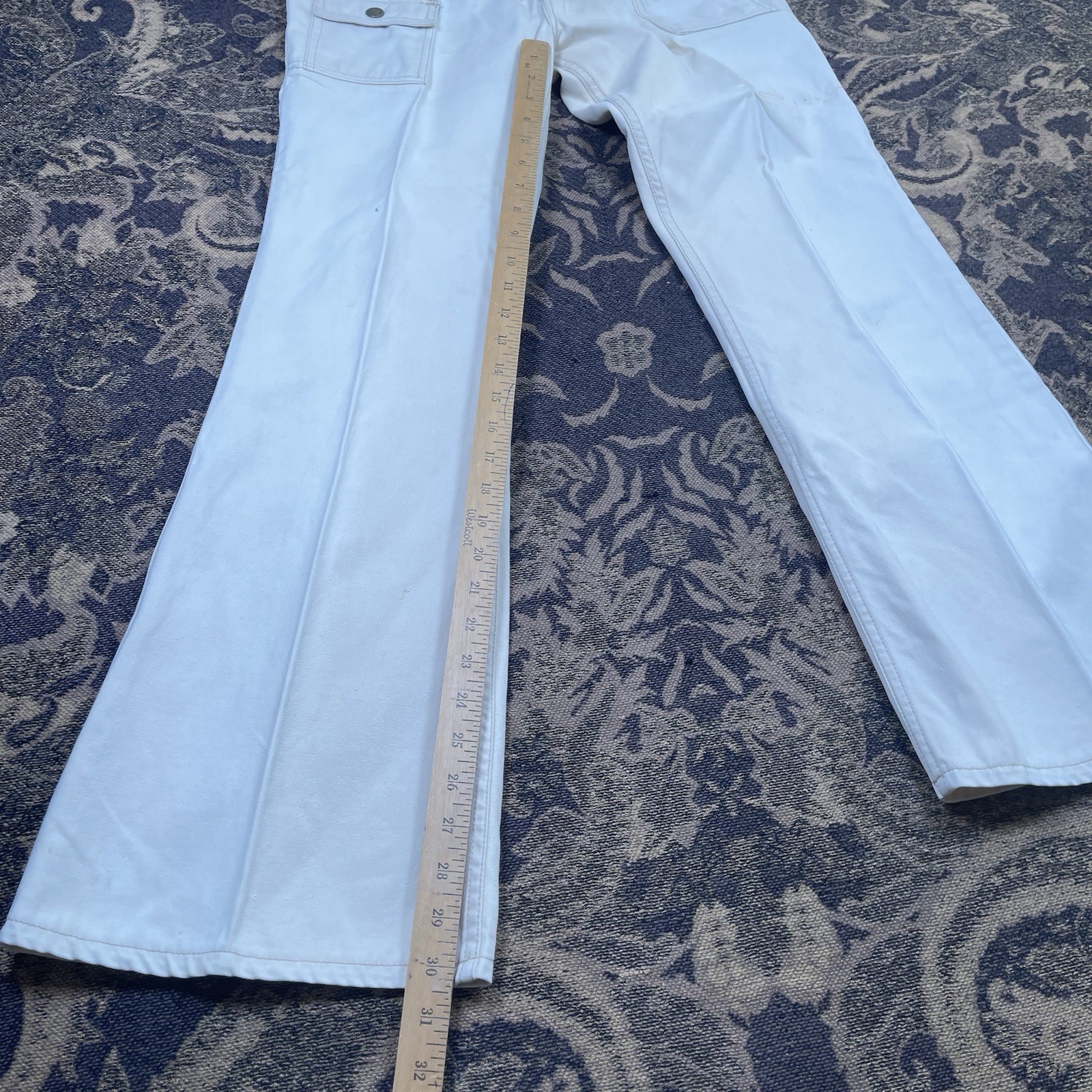Vtg 70s Grape Vines Cargo Flare Wide Leg Beige Pants Juniors Size 32×33