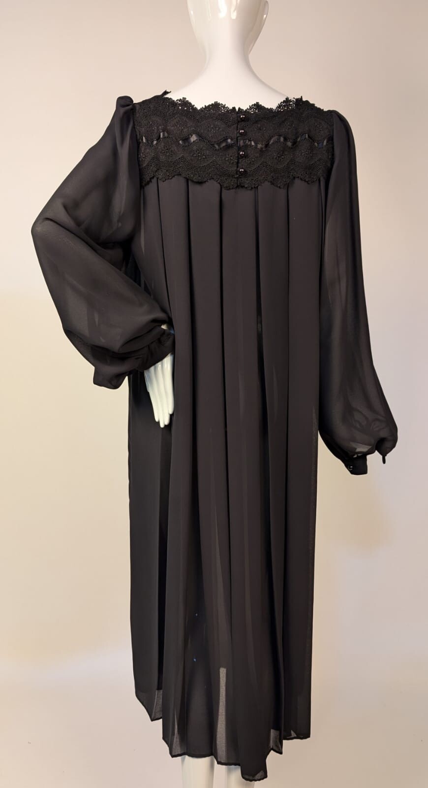 VINTAGE 1980’S OVERSIZED SHEER BLACK DRESS W FULL SLEEVES + NIEMAN MARCUS LABEL