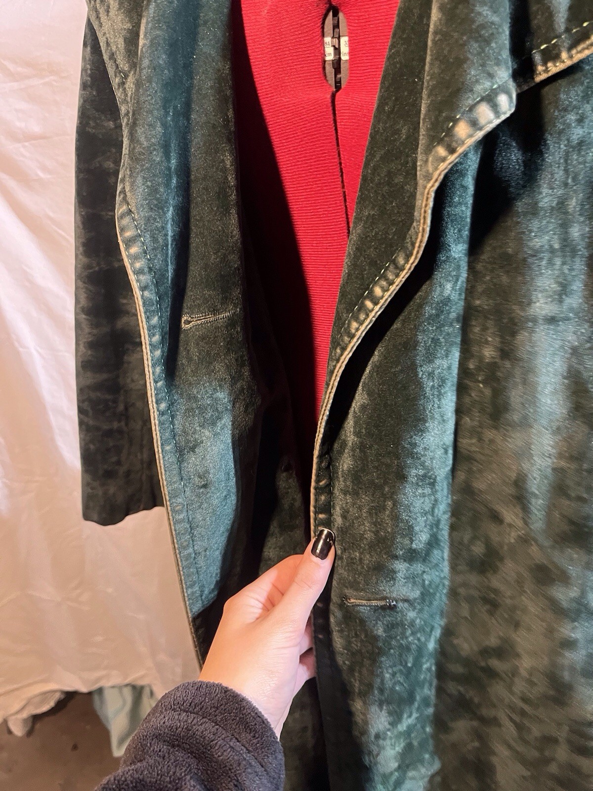 Green Velvet Vintage 1970s 1960s Deep Pockets Trench Style Belted Antique Mod