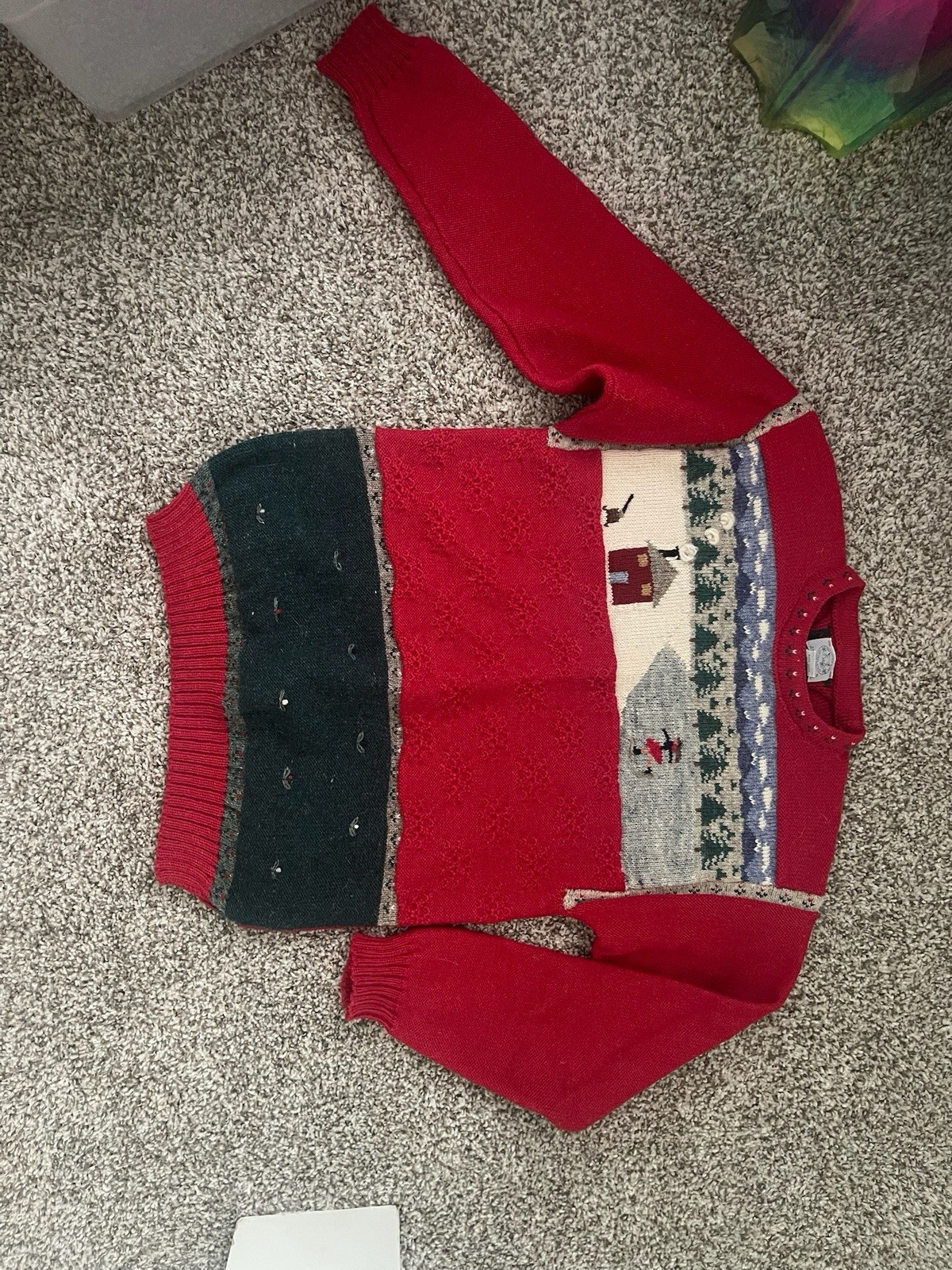 Vintage Blueberry Woolens Made In USA Winter Scene Sweater No Size M 100% Wool