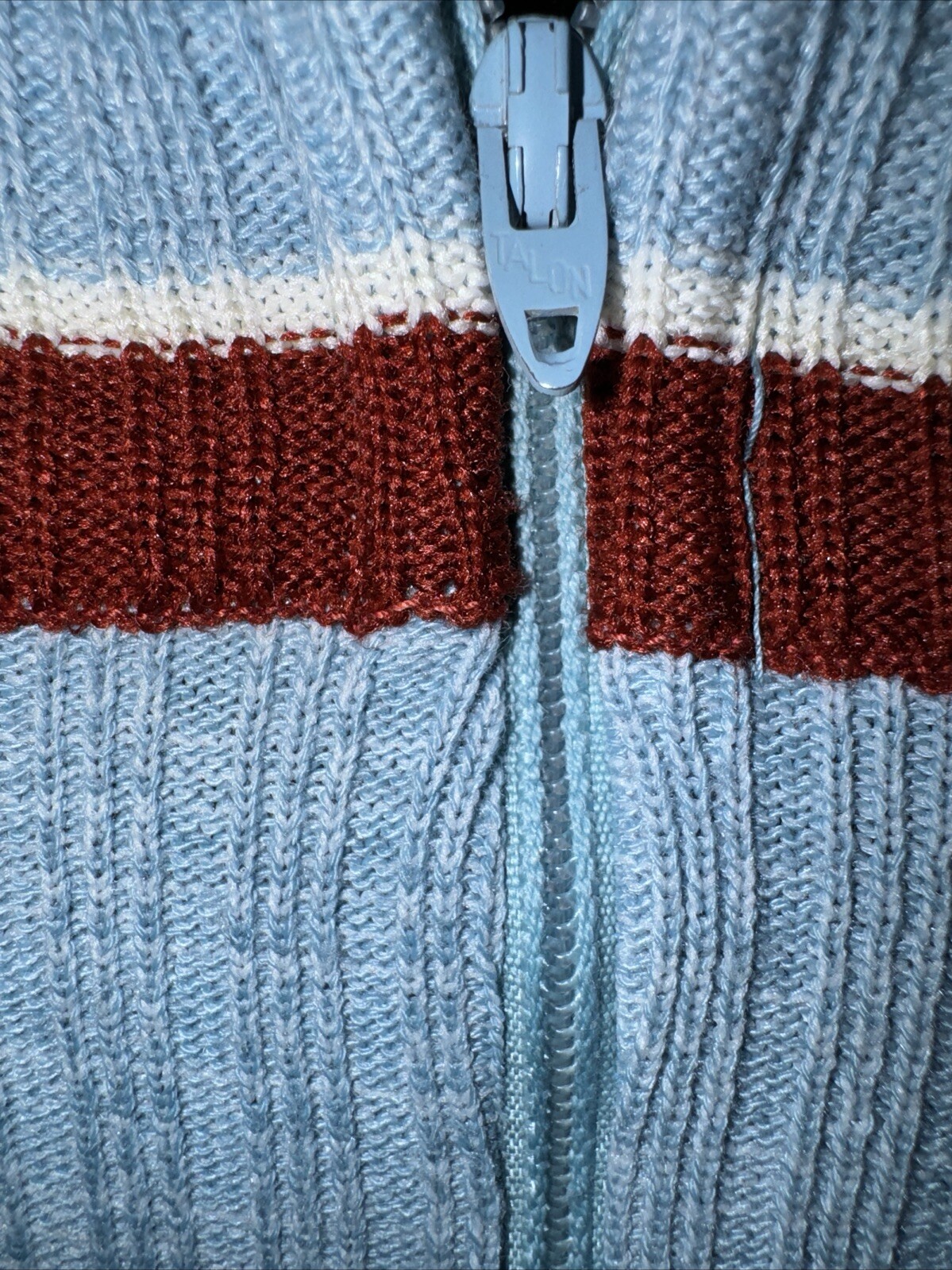 Jr 10 Vintage Sweater, 1960’s, Skater Stripe, The Kollection, Blue Brown, Talon