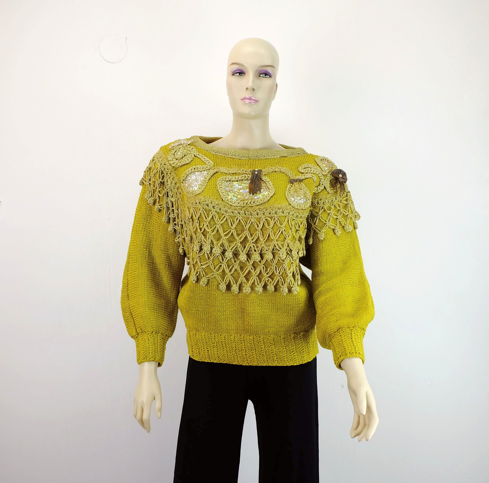 unusual 80s jumper cotton sequin appliqués size 36