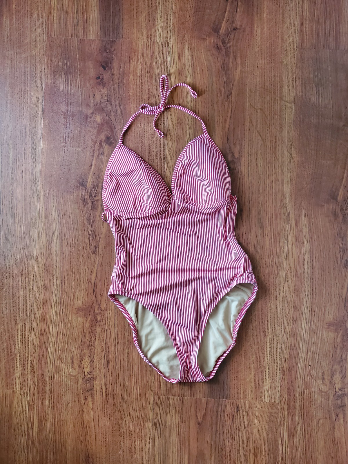 Y2K J Crew Pink White Striped Nautical Backless One Piece Beach Swimsuit Women S