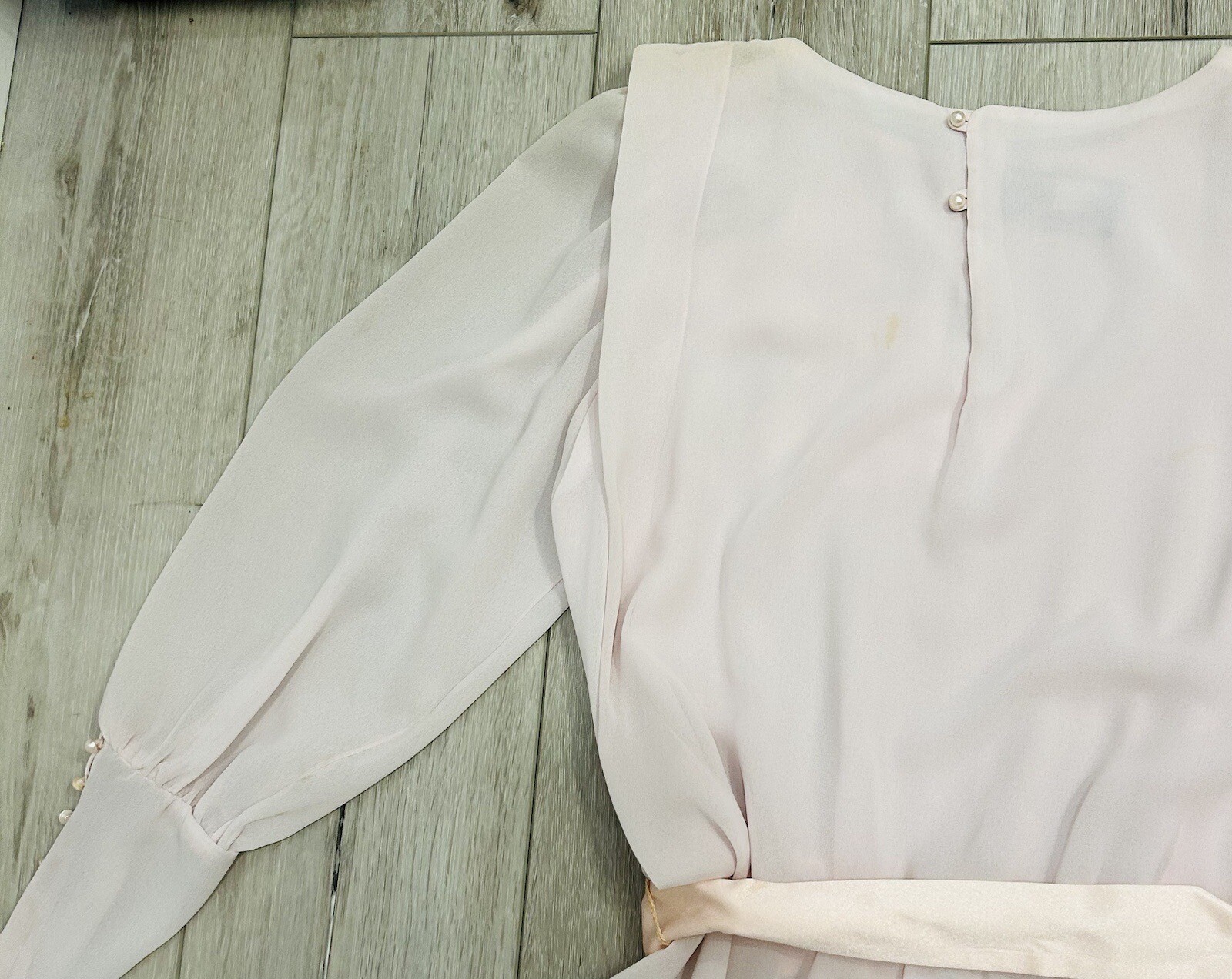 VTG URSULA OF SWITZERLAND Blush Pale Pink Chiffon Blouson MIDI Dress 7/8 *Read*