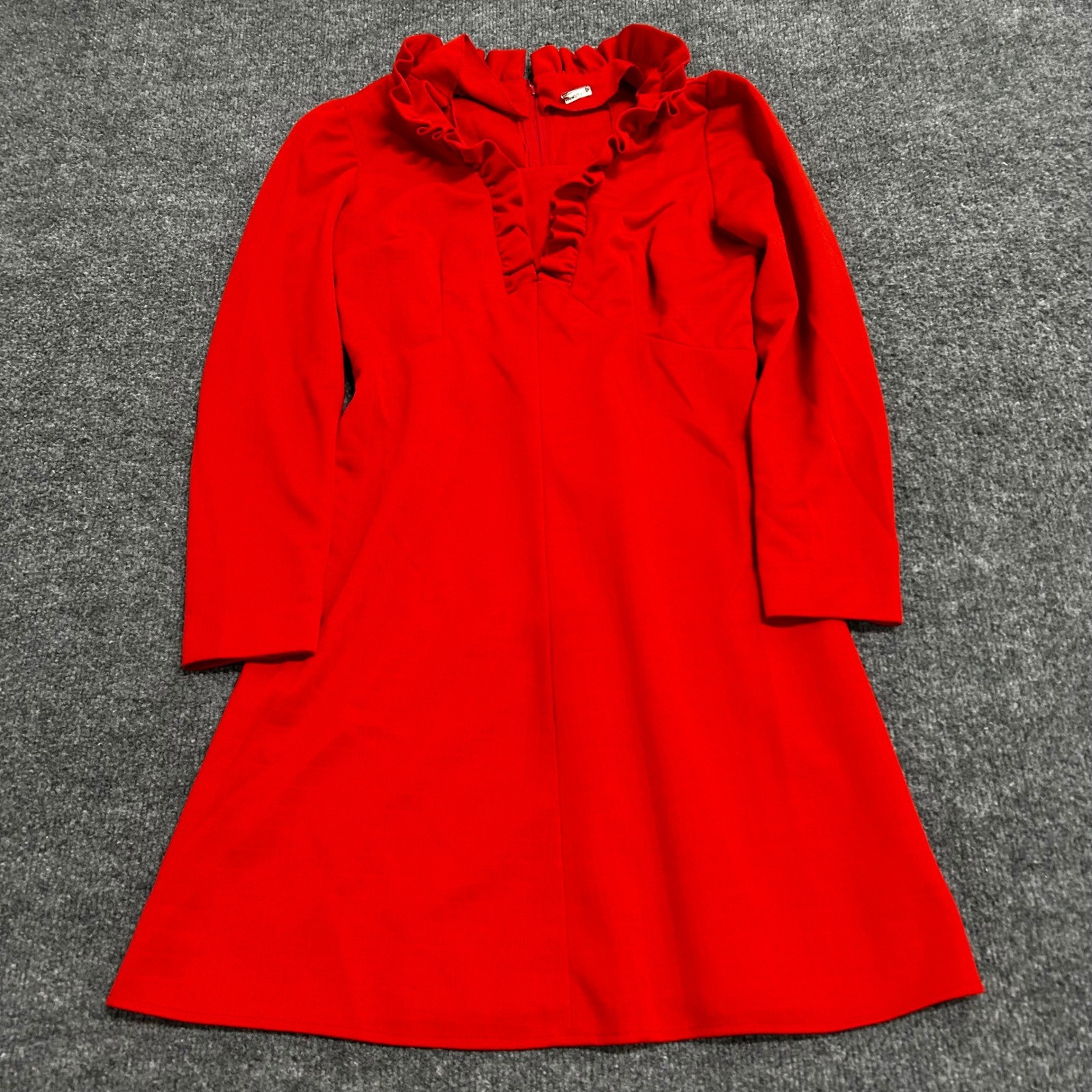 Unbranded Dress Womens Size S Red Ruffle V-Neck Long Sleeve Vintage A-Line Mini