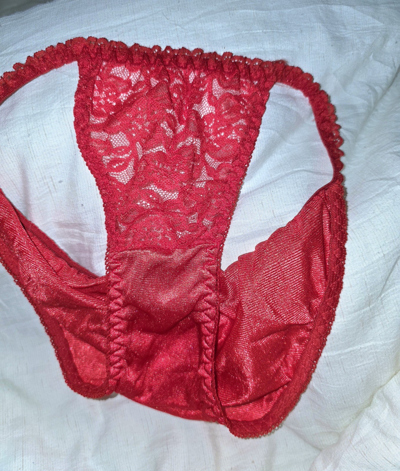 Vintage 70s Van Dale Fantasy Collection String Bikini Red Lace Panties Size 5 S