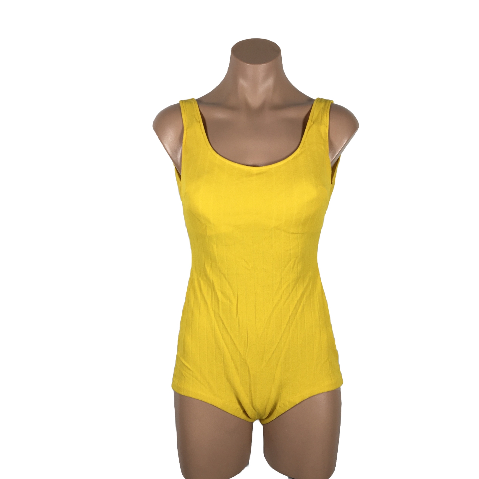 Vintage 70s Cole of California Yellow Bathing Suit Stripe Boyshort Swimsuit 14
