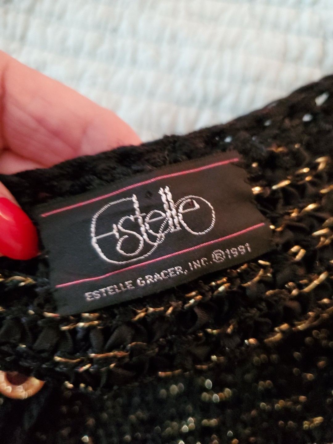 VINTAGE ESTELLE GRACER Handwoven Artisan Black Sparkle Cardigan Sweater 1991