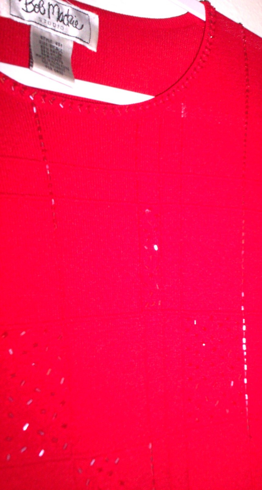 VTG SIZE SMALL BOB MACKIE STUDIO VIBRANT RED EVENING GEOMETRIC BEADED SQUARES