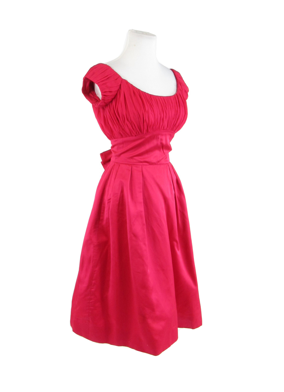 Rose red cap sleeve sheer overlay empire waist vintage dress XS