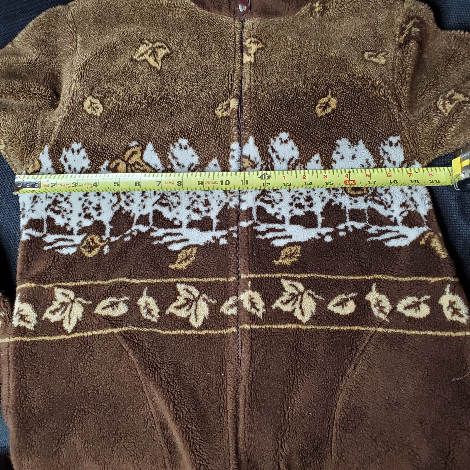 VTG 90s ART UNLIMITED Fleece Jacket AOP Autumn Graphic Brown Full-Zip Adult S