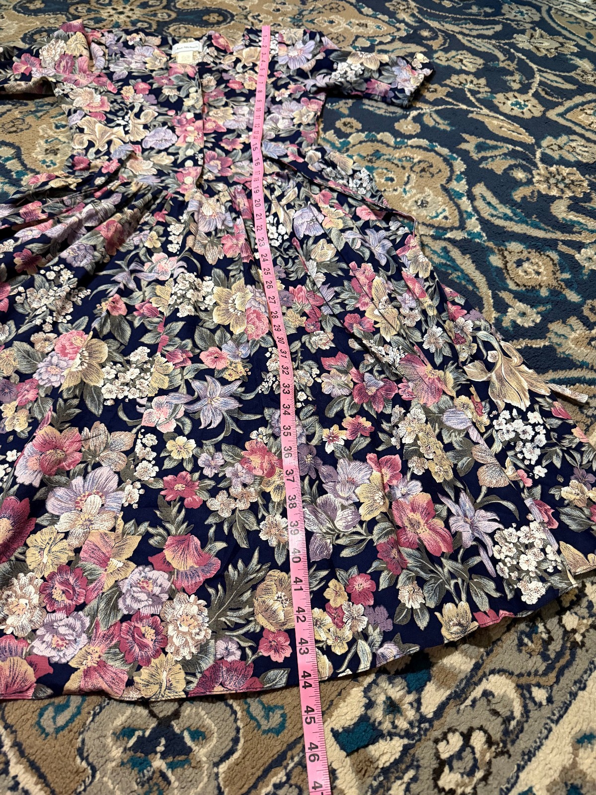 Vintage 80s-90s Jodi Michaels navy floral basque waist dress US7