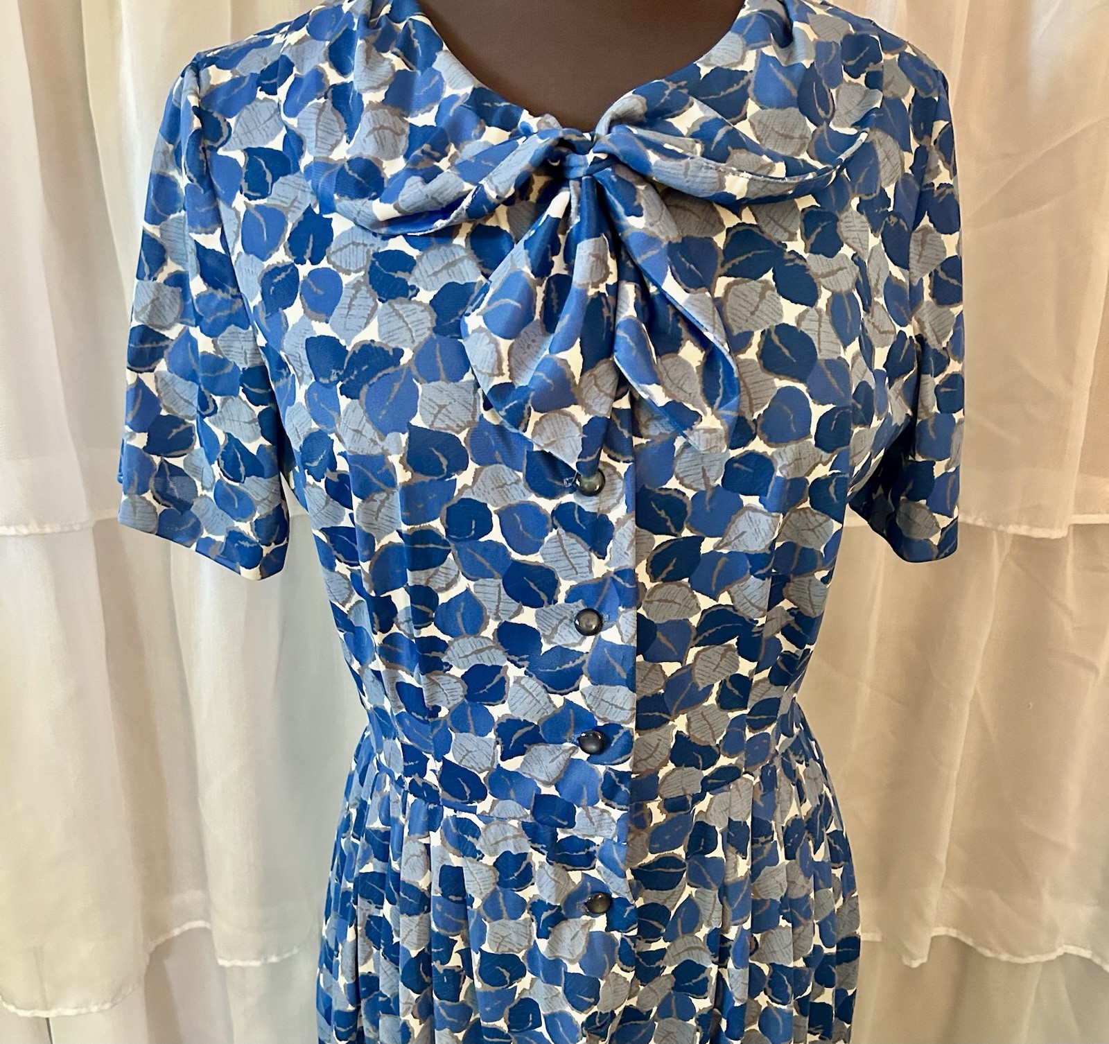 Vintage 50’s Button Tie front Blue Day Dress Syd Frankel 36” Bust Medium Large